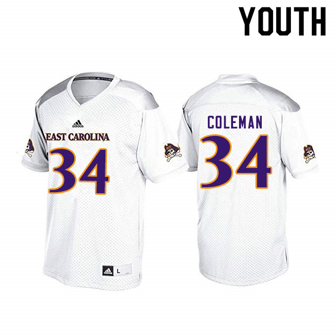 Youth #34 Cam Coleman ECU Pirates College Football Jerseys Sale-White - Click Image to Close